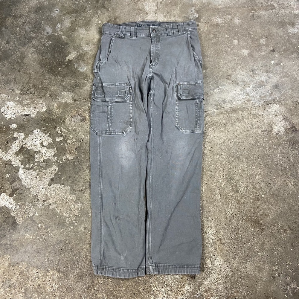 Duluth Trading Flex Fire Hose Cargo Pants Size 34x34 Gray Canvas Loose Fit Work